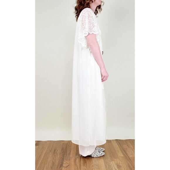 Vintage Lace Sheer Mesh Robe Duster Jacket Cape Slip Pajamas House Coat Sexy PJs - Picture 5 of 16